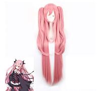 LINLINCD Cosplay wig Krul Tepes Cosplay Parrucca Seraph des End Krul Tepes capelli sintetici lunghi 100 cm rosa lisci con due parrucche per costume a coda di cavallo