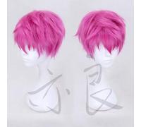 LINLINCD Cosplay wig La vita devastante di Saiki K. Parrucca Saiki Kusuo dritto breve rosa capelli sintetici+Wig Cap parrucca Solo