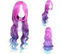LINLINCD Cosplay wig LOL Miss Fortune per le donne parrucche Cosplay ondulate lunghe ricci 80 cm parrucca capelli sintetici rosso viola blu gradiente gioco multicolore