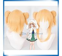 LINLINCD Cosplay wig Michelle Watagi Parrucca Happy Battle Girl High School Parrucca Twin Buns Coda di Cavallo Arancione Straight Pigtail Anime Cosplay capelli sintetici