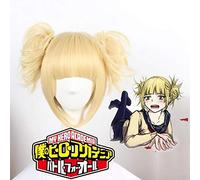 LINLINCD Cosplay wig My Boku No Hero Academy Accademia Himiko Toga Coda del cavallo Resistente al calore Breve bionda Luce Cosplay Parrucca+Berretto
