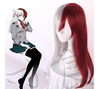 LINLINCD Cosplay wig My Held Academia Todoroki Shoto Parrucca lunga Cosplay Girl Ver. Boku no Hero Academia capelli rossi e bianchi Costume Halloween Party Parrucca