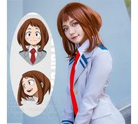 LINLINCD Cosplay wig My Heroes Academia Cosplay Parrucca Ochako Uraraka Breve Bob Resistente al Calore Baku No Eroe Cosplay Costume Hollowen Cos Parrucca