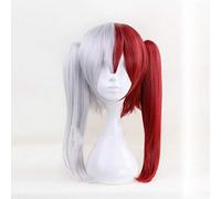 LINLINCD Cosplay wig My Heroes Academia My Boku no Held Academia Todoroki Shoto Anime Cosplay Parrucca Rosso Bianco Coda di Cavallo Parrucca Rosso Grigio