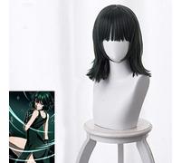 LINLINCD Cosplay wig One Punch Uomo Parrucca Fubuki Cosplay Parrucca da donna e ragazza capelli sintetici resistenti al calore Anime Cos Parrucca 40 cm Short Navy Green Party Fubuki