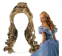 LINLINCD Cosplay wig principessa Halloween donna Cenerentola cosplay parrucca Lily James oro capelli ondulati gioco di ruolo ragazza performance palcoscenico cenerentola capelli oro taglia unica oro