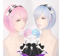 LINLINCD Cosplay wig Re: zero vita iniziale in un altro mondo Completato colore Cosplay Parrucca Ram & Rem Cosplay Costume Parrucche+copricapo+cappuccio parrucca rosa e cappuccio parrucca
