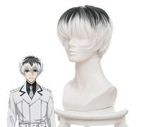 LINLINCD Cosplay wig Uomo Corto Nero Grigio Parrucche Sintetiche Tokyo Ghoul per Halloween Cosplay Costumi per Uomini Adulti Coser Peruca Peluca Perruque One Size Multi