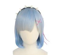 LINLINCD - Costume coser anime cosplay Re: Life in a Different World from Zero Rem Wig da donna Mix Blue Short Hair Natural Bob Wigs with Headdress Wig Cap for Halloween Party