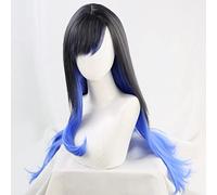 LINLINCD -ig Anime Cosplay Shiraishi An Cosplay Parrucca gradiente di colore nero blu ondulato lungo 85 cm capelli sintetici resistenti al calore Halloween gioco di ruolo carnevale + cuffia parrucca