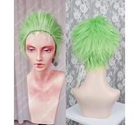 LINLINCD -ime Coer Wig. Anime. Un pezzo Roronoa Zoro Parrucca Cosplay Slicked- Back verde parrucca sintetica resistente al calore+cappuccio parrucca