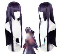LINLINCD -ime Coser 31 pollici Genshin Impact Parrucca Anime Cosplay Liyue Parrucca lunga frusta viola con cappuccio gratis per Halloween