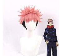 LINLINCD -ime Coser Wig Anime Jujutsu Kaisen Shorts Rosa Mix Nero Roll Play Parrucca Yuji Itadori Cosplay parrucca 25 cm