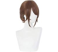 LINLINCD -ime Coser Wig Gioco Identità V Cosplay Parrucca Edgar Valden Parrucca Cassetto Crochet Marrone con Pigtail sintetico Halloween Costume Party Wig+ Parrucca Cap