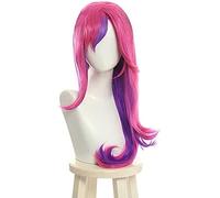 LINLINCD -ime Coser Wig L - Parrucca smaltata Lol Xayah Cosplay Parrucca Cosplay con stelle di protezione viola lunga rosa con orecchie Halloween resistente al calore capelli sintetici resistenti