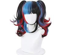 LINLINCD -ime Coser Wig SEI SHONAGON Cosplay parrucche multicolori - Colore nero blu ricci rosso 2 ponynails per fog fate/grandi ordini + parrucca per feste di Halloween