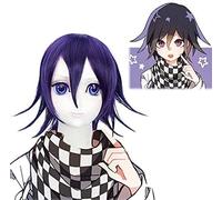 LINLINCD -ime Coser Wig: Trigger Happy Havoc Cosplay Parrucca Nonna Kokichi giocando corto nero viola colore capelli Halloween 1: 1 parrucca+cappuccio parrucca 35 cm