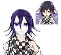 LINLINCD -ime Coser Wig: Trigger Happy Havoc OMA Kokichie Nero Viola Rotolo di Colore Play Pony Tails Cosplay Parrucca 35 cm