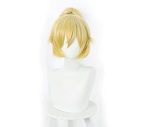 LINLINCD -ime Tenkuu Shinpan Invasion Mayuko Nise Cosplay parrucca corta bionda coda di cavallo capelli sintetici resistenti al calore per le donne