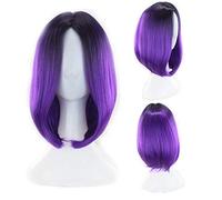 LINLINCD - Pantaloncini Bob Wigs da donna, sintetici, anime per cosplay, due toni, nero, rosa, grigio, blu, verde, rosso, viola, bionda Ombre Wig, nero, giallo, nero, viola