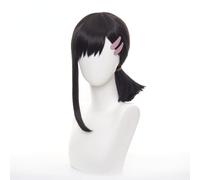 LINLINCD Parrucca anime coser anime coser costume cosplay parrucca motosega parrucca Higashiyama cobeni parrucca da donna nera naturale con cappuccio gratis per Halloween