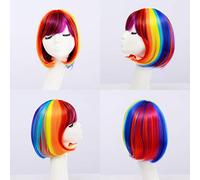 LINLINCD Parrucca Bob Arcobaleno economico capelli sintetici dritti anime Cosplay Parrucche colorate corte naturali per le donne trasporto libero 12 pollici