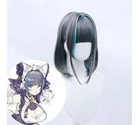 LINLINCD Parrucca Cosplay anime gioco Azur Lane Cosplay HMS. parrucca Cheshire grigio scuro misto lago blu parrucca sintetica corta+marca parrucca cappuccio