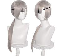 LINLINCD - Parrucca cosplay in argento per motosega, dritta, per cosplay