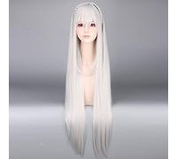 LINLINCD Parrucca Cosplay Re: Life in a World Other than Zero Emilia Cosplay Parrucca 100 cm Lunga Liscia Argento Grigio Anime Parrucca con Orecchio Ascolta Merci Parrucca