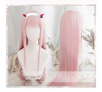 LINLINCD Parrucca Cosplay wig anime DARLING nella FRANXX 02 Zero Two parrucca capelli sintetici 100 cm di lunghezza rosa chiaro Perucas Cosplay parrucca e forcina