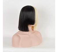 LINLINCD Parrucca Cosplay wig Sia metà nera metà bionda corta frangia diritta piatta resistente al calore sintetici parrucche Cosplay parrucche+cappuccio parrucca+Big Bowknowts solo lunga bang
