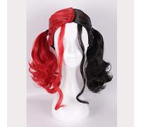 LINLINCD Parrucca per cosplay a forma di lecca, 45 cm, nero, rosso, rosa, blu, ombre, capelli sintetici, costume di Halloween, a forma di coda di cavallo, nero, rosso