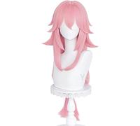 LINLINCD Parrucca per cosplay anime con effetto Genshin, YAE, Cosplay da donna, lunghezza 85 cm, colore rosa, per cosplay, anime cosplay, parrucche sintetiche resistenti al calore, per Halloween