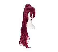 LINLINCD - uella MAGI Madoka MAGA KYOUKO Sakura Kyoko Cosplay Wig Long rosso con una parrucca sintetica resistente al calore con coda di cavallo chip+cappuccio Wig