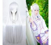 LINLINCD -Vivere in un altro mondo di zero Re Emilia Long Sliver Cosplay Wigs+parrucca cappuccio