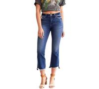 LinLinYang Pantaloni Jeans Pantaloni Denim Vita Alta Elastico Slim Fit con Bordi Sfrangiati e Nappa Strappata Micro Gambe, Blu, Medium/Large