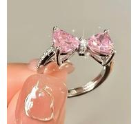 LINLN Anelli con Fiocco in Cristallo Blu Rosa per Donna, alla Moda, con zircone, per Apertura al Dito, per Ragazze Dolci, Regali per Feste