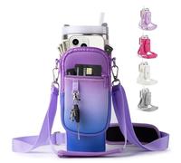 linmaya Borsa porta bottiglia d'acqua con tasca per telefono per Stanley 40/30 once Tumbler neoprene portabottiglie sacchetto con 2 cinghie regolabili e 3 tappi di perdite per accessori Stanley Cup