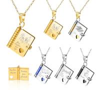 LINMQIU Collana personalizzata a libro d'amore per donna,Collana a forma di libro con nome inciso e 8 pagine di text,Ciondolo apribile perfetto per le donne,Regalo di laurea per familiari/amici