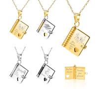 LINMQIU Collana personalizzata con libro d'amore per donna,Collana personalizzata con libro “Buona laurea”,Con nome inciso e 8 pagine di testo,Regalo di laurea per donna, familiari e amici(Oro)