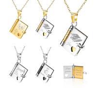 LINMQIU Collana personalizzata con libro d'amore per donna,Collana personalizzata con libro “Buona laurea”,Con nome inciso e 8 pagine di testo,Regalo di laurea per donna(Argento e oro)