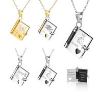 LINMQIU Collana personalizzata con libro d'amore per donna,Collana personalizzata con libro “Buona laurea”,Con nome inciso e 8 pagine di testo,Regalo di laurea per donna, familiari e amici(Nero)