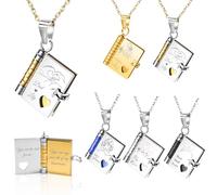 LINMQIU Collana personalizzata con libro dell'amore,Collana con libro di 10 pagine con foto e testo incisi su misura,Ciondolo apribile adatto alle ragazze,Ciondolo regalo da mamma e papà alla figlia