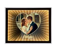 LINMQIU Specchio infinito personalizzato con foto e luce LED da tavolo