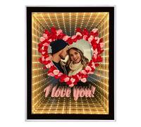 LINMQIU Specchio infinito personalizzato con foto personalizzate, Specchio per il trucco con luce notturna a LED da tavolo 2 in 1, Regali di anniversario personalizzati per San Valentino per coppie