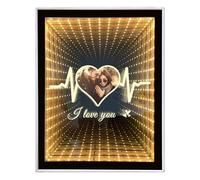 LINMQIU Specchio infinito personalizzato con foto personalizzate, Specchio per il trucco con luce notturna a LED da tavolo 2 in 1, Regali di anniversario personalizzati per San Valentino per coppie