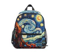 LINNIKEEEE Acquerello Arte Cartone Animato Chiaro Di Luna Zaino per Bambini Zaino per Libri Mini Borsa a Tracolla con Fischietto per Viaggi Da 1 a 6 Anni