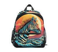 LINNIKEEEE Acquerello Zebra Moon Art Zaino per Bambini Zaino per Libri Mini Borsa a Tracolla con Fischietto per Viaggi Da 1 a 6 Anni