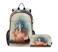 LINNIKEEEE Arte Astratta Della Città Di Fuochi D'artificio Set Zaino per Studenti Borsa per Il Pranzo,Borsa Scuola Leggera Resistente per Ragazzi Ragazze