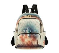 LINNIKEEEE Arte Astratta Della Città Di Fuochi D'artificio Zaino Bookbag Mini Borsa a Tracolla per Adolescenti da Viaggio